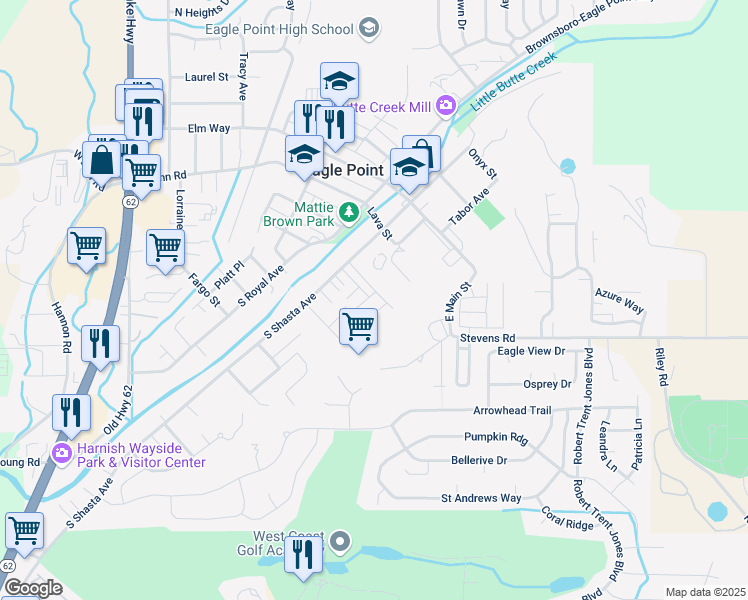 map of restaurants, bars, coffee shops, grocery stores, and more near 134 Meade Street in Ashland