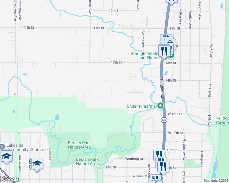 map of restaurants, bars, coffee shops, grocery stores, and more near 1423 April Lane in Winthrop Harbor