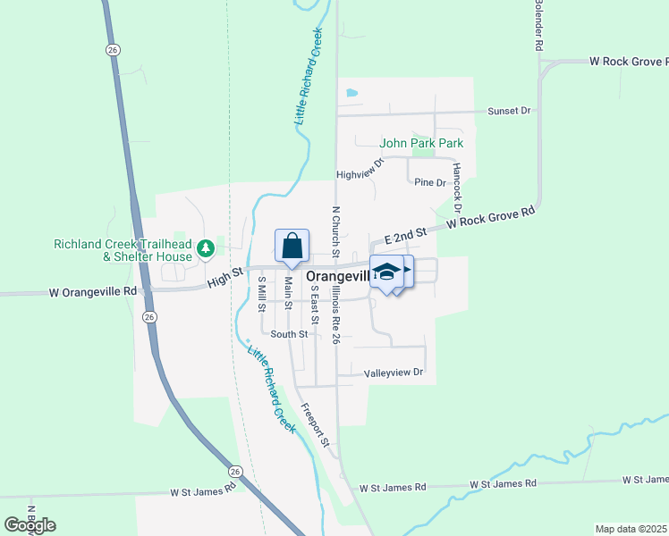 map of restaurants, bars, coffee shops, grocery stores, and more near 203 West High Street in Orangeville