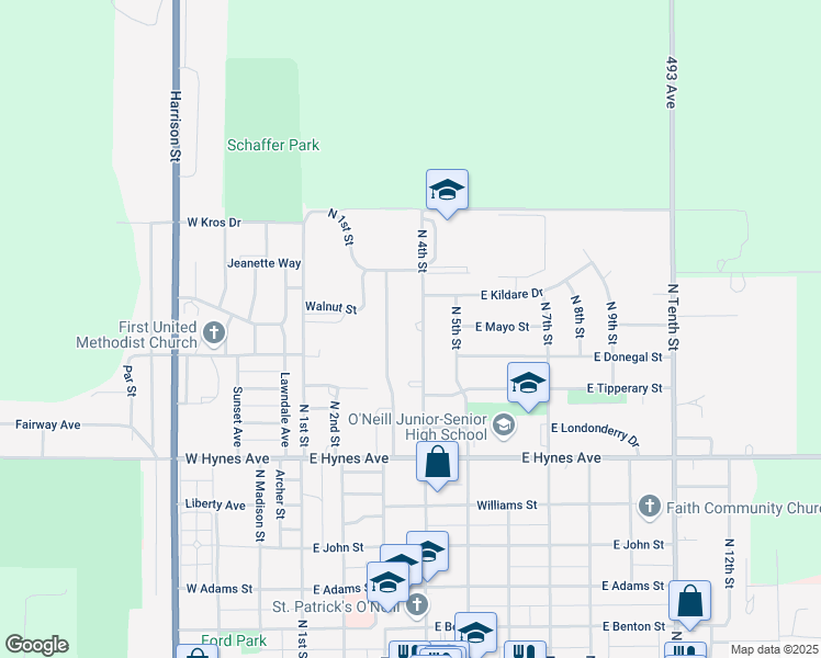 map of restaurants, bars, coffee shops, grocery stores, and more near 1000-1598 North 3rd Street in O'Neill