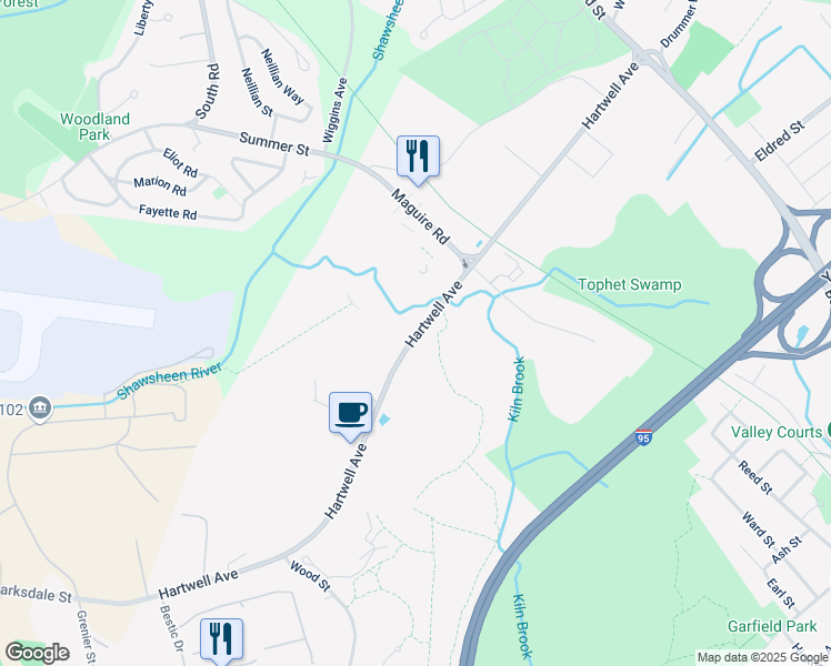 map of restaurants, bars, coffee shops, grocery stores, and more near 115 Hartwell Avenue in Lexington