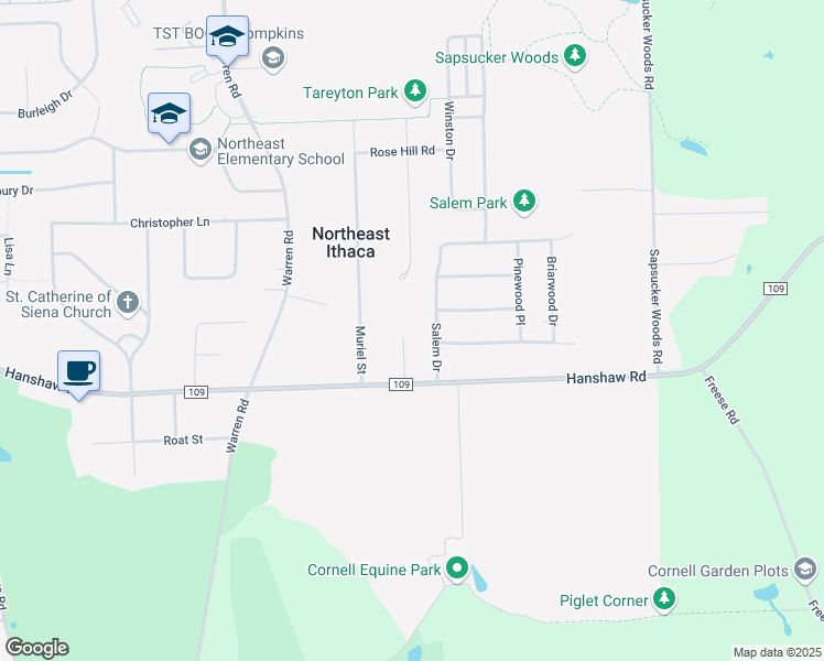 map of restaurants, bars, coffee shops, grocery stores, and more near 114 Salem Dr in Ithaca