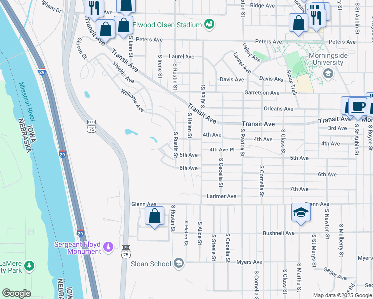 map of restaurants, bars, coffee shops, grocery stores, and more near 2951-2999 4th Ave in Sioux City