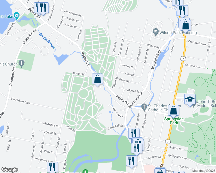 map of restaurants, bars, coffee shops, grocery stores, and more near 90 Pecks Road in Pittsfield
