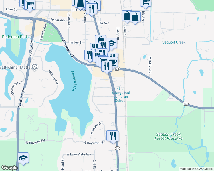 map of restaurants, bars, coffee shops, grocery stores, and more near 1244 Main Street in Antioch