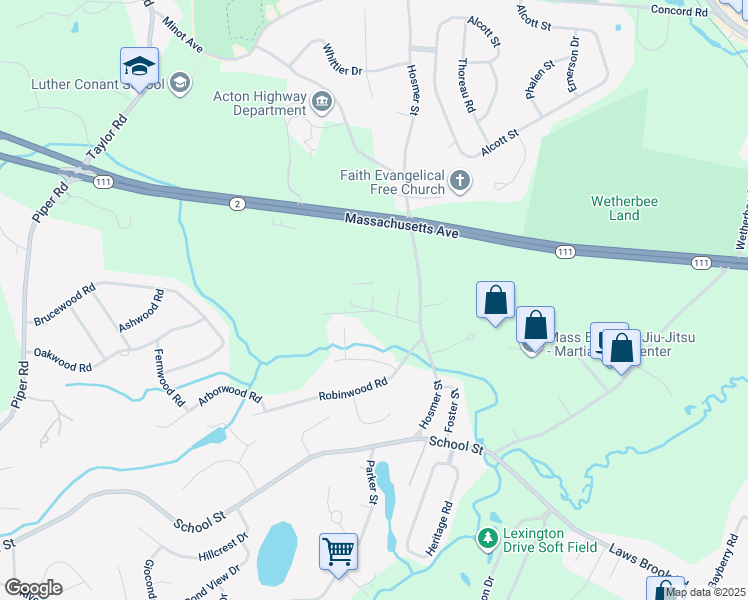 map of restaurants, bars, coffee shops, grocery stores, and more near 85 Hosmer Street in Acton