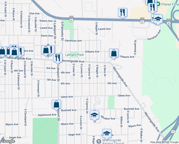 map of restaurants, bars, coffee shops, grocery stores, and more near 2098 S Cypress St in Sioux City