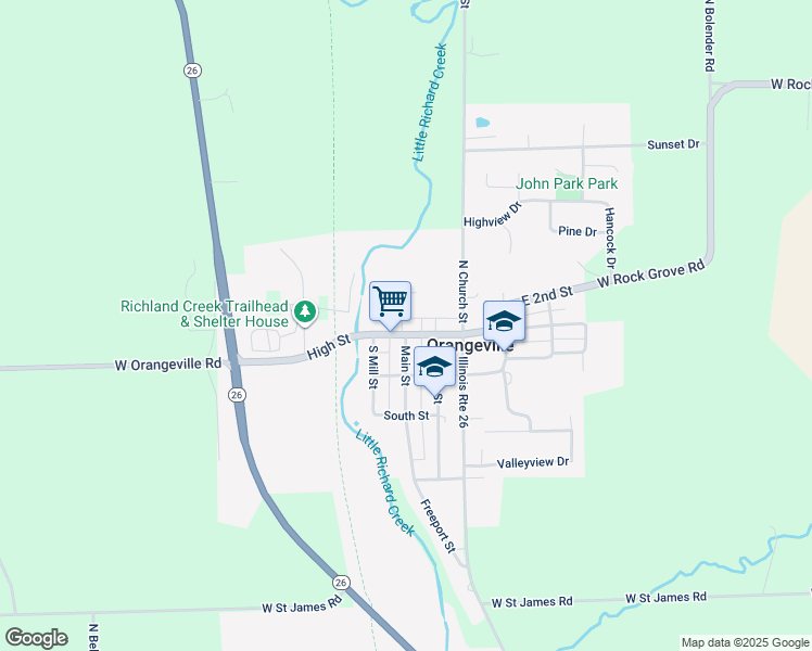 map of restaurants, bars, coffee shops, grocery stores, and more near 210 West High Street in Orangeville