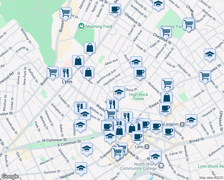 map of restaurants, bars, coffee shops, grocery stores, and more near 15 Herbert Street in Lynn