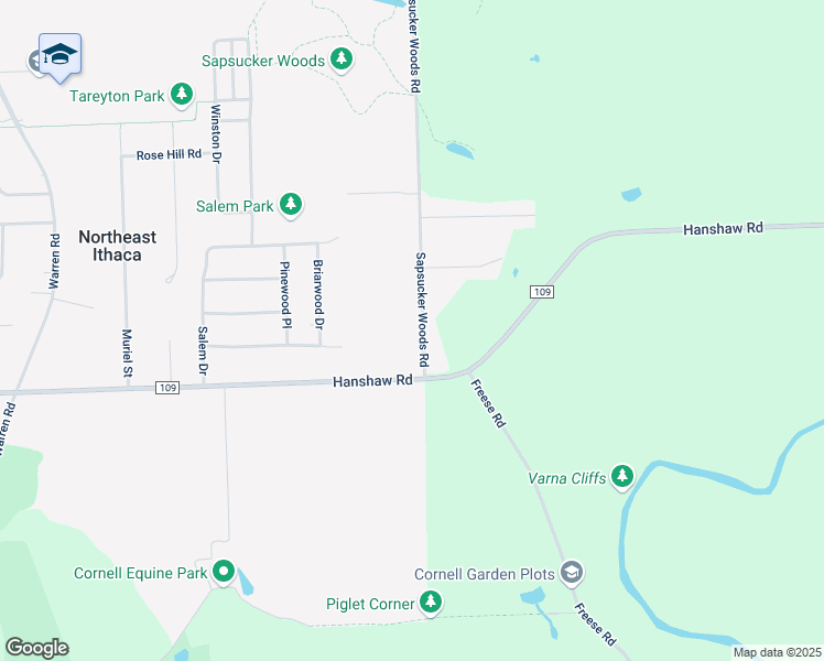 map of restaurants, bars, coffee shops, grocery stores, and more near 124 Sapsucker Woods Road in Ithaca