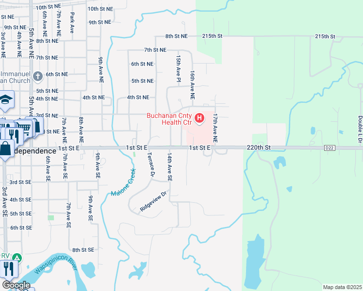 map of restaurants, bars, coffee shops, grocery stores, and more near 101 15th Avenue Place in Independence