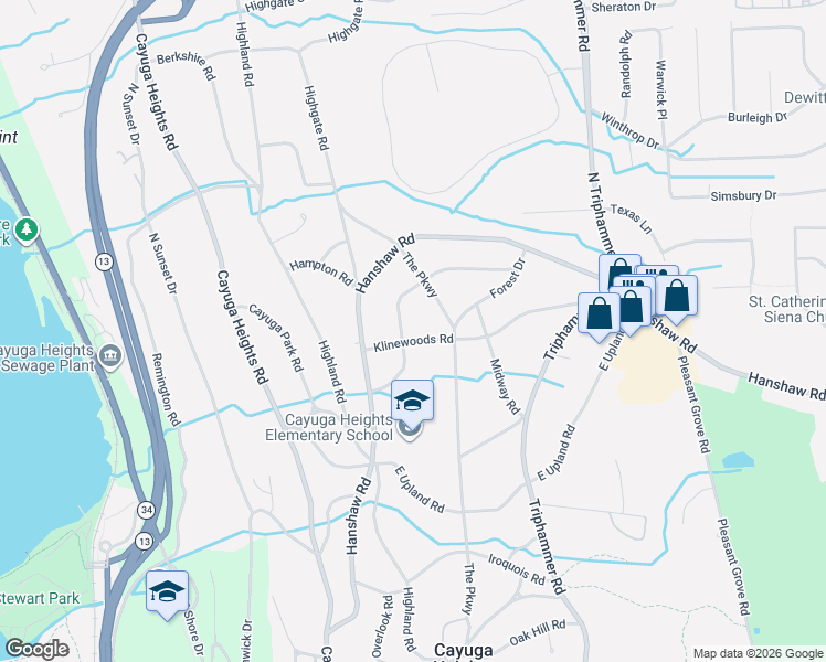 map of restaurants, bars, coffee shops, grocery stores, and more near 516 The Pkwy in Ithaca