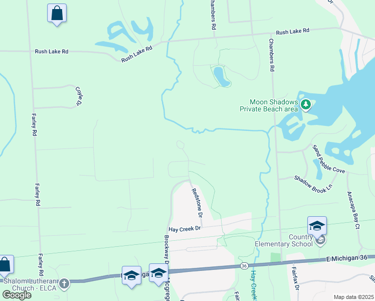 map of restaurants, bars, coffee shops, grocery stores, and more near 8853 Redstone Drive in Pinckney