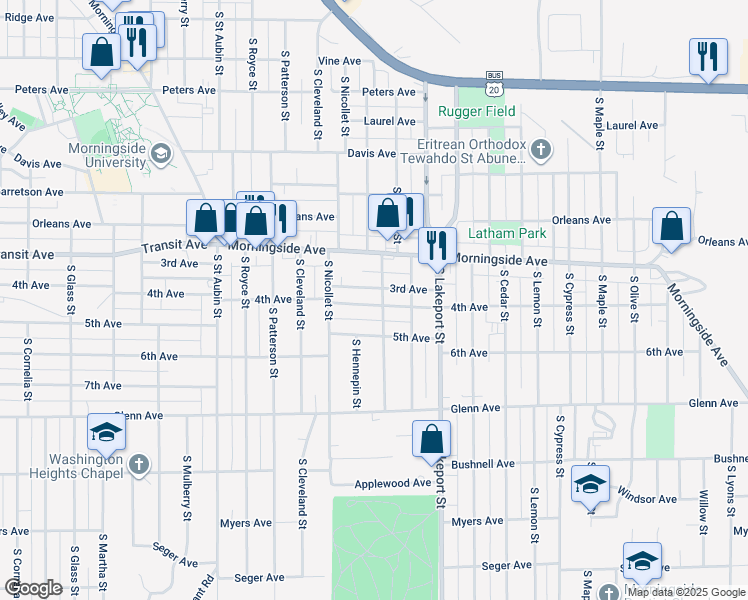 map of restaurants, bars, coffee shops, grocery stores, and more near 4509 3rd Avenue in Sioux City