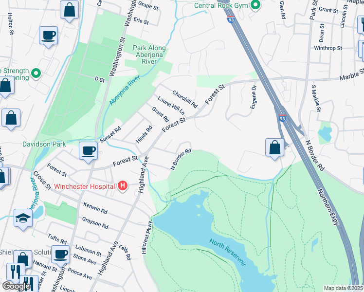 map of restaurants, bars, coffee shops, grocery stores, and more near 7 Dean Road in Winchester