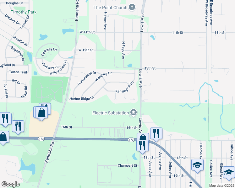 map of restaurants, bars, coffee shops, grocery stores, and more near 3302 Kensington Lane in Zion