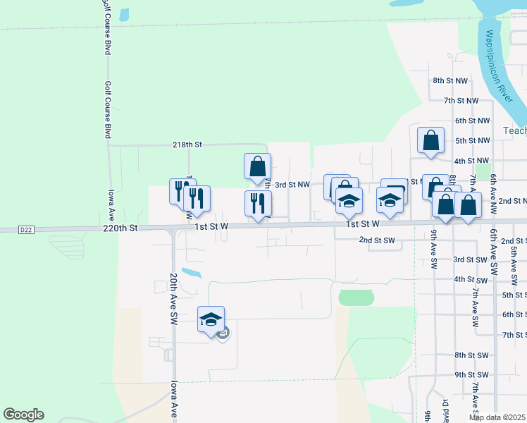 map of restaurants, bars, coffee shops, grocery stores, and more near 111 17th Avenue Northwest in Independence