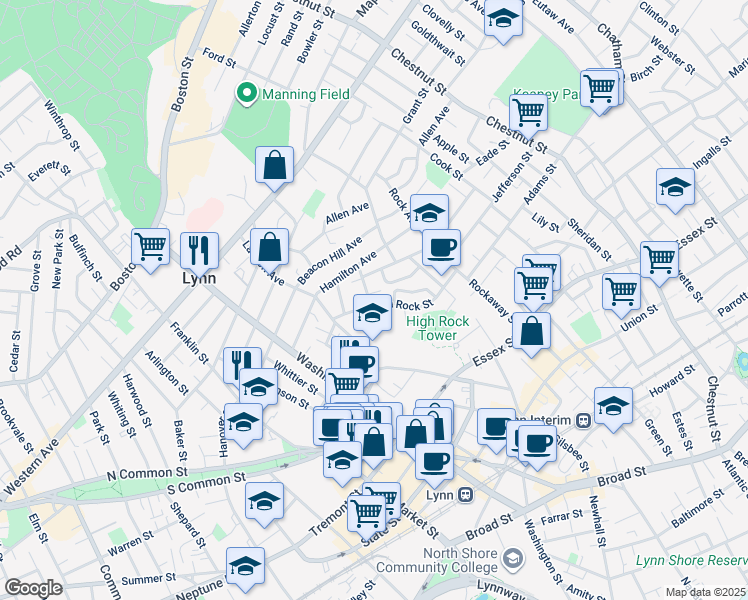 map of restaurants, bars, coffee shops, grocery stores, and more near 15 Herbert Street in Lynn