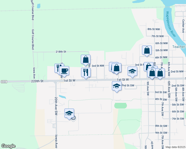 map of restaurants, bars, coffee shops, grocery stores, and more near 111 17th Avenue Northwest in Independence