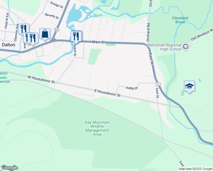 map of restaurants, bars, coffee shops, grocery stores, and more near 177 E Housatonic St in Dalton