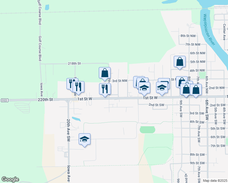 map of restaurants, bars, coffee shops, grocery stores, and more near 111 17th Avenue Northwest in Independence
