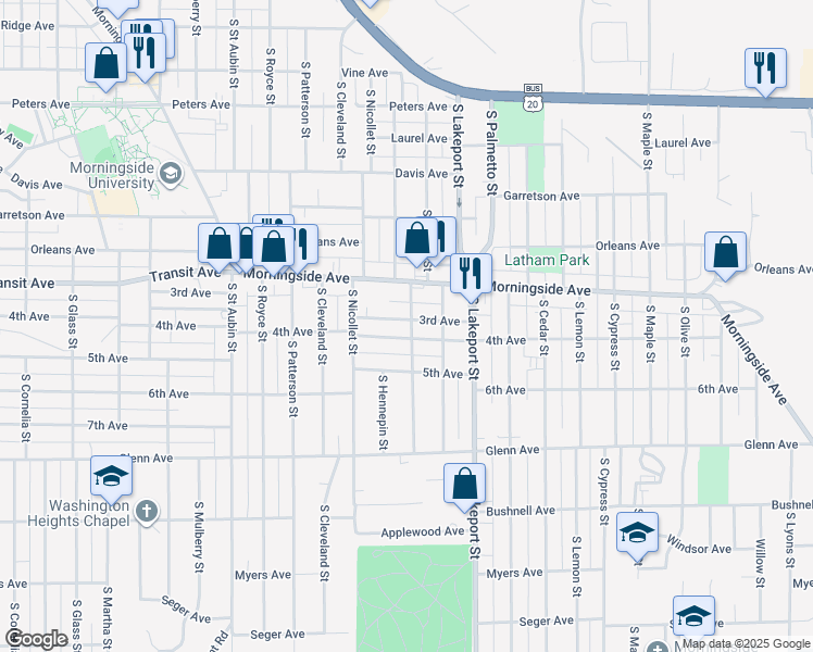 map of restaurants, bars, coffee shops, grocery stores, and more near 4509 3rd Avenue in Sioux City