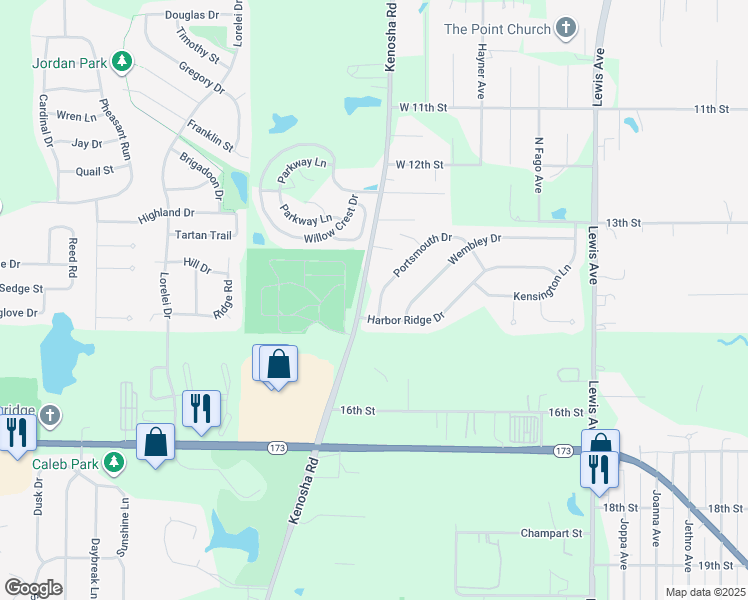 map of restaurants, bars, coffee shops, grocery stores, and more near 3614 Portsmouth Drive in Zion