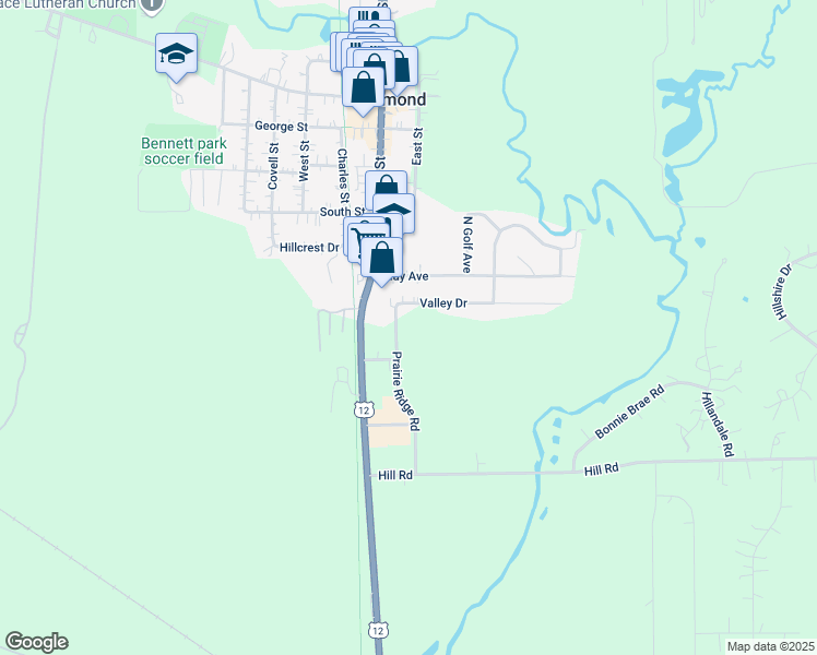 map of restaurants, bars, coffee shops, grocery stores, and more near 9808 Prairie Ridge Rd in Richmond