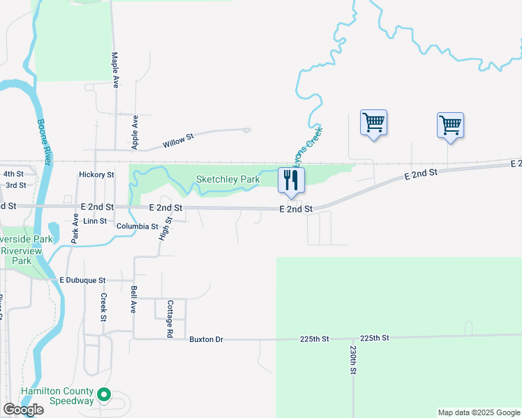 map of restaurants, bars, coffee shops, grocery stores, and more near 807 East 2nd Street in Webster City