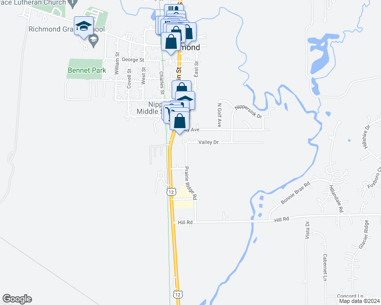 map of restaurants, bars, coffee shops, grocery stores, and more near 9808 Prairie Ridge Road in Richmond