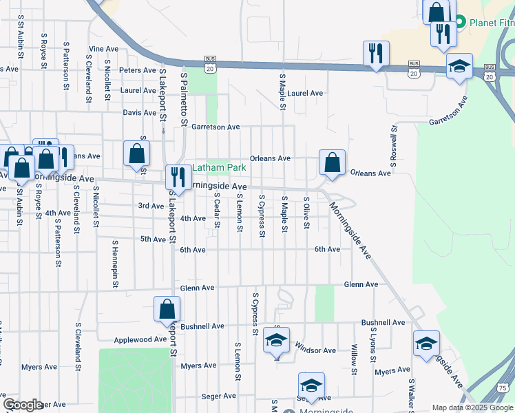 map of restaurants, bars, coffee shops, grocery stores, and more near 2040-2098 S Cypress St in Sioux City
