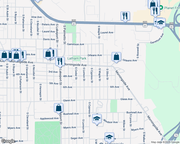 map of restaurants, bars, coffee shops, grocery stores, and more near 2040-2098 S Cypress St in Sioux City