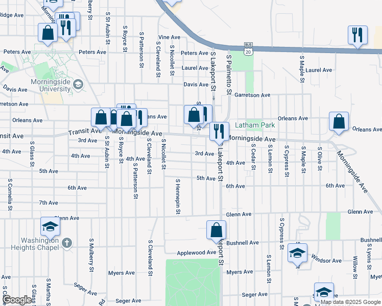 map of restaurants, bars, coffee shops, grocery stores, and more near 4599 3rd Ave in Sioux City