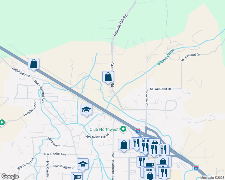 map of restaurants, bars, coffee shops, grocery stores, and more near 382 Northwest Scenic Drive in Grants Pass