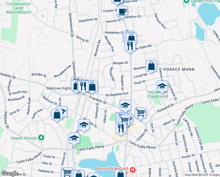 map of restaurants, bars, coffee shops, grocery stores, and more near 21 Henry Avenue in Melrose
