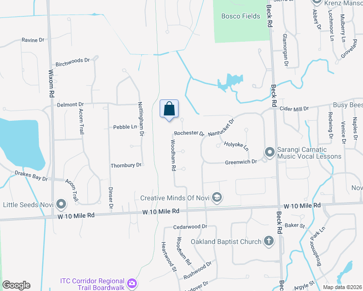 map of restaurants, bars, coffee shops, grocery stores, and more near 47702 Red Pine in Novi