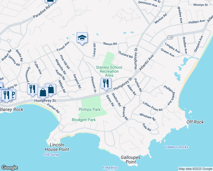 map of restaurants, bars, coffee shops, grocery stores, and more near 63 Kensington Lane in Swampscott