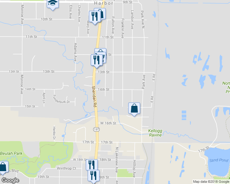 map of restaurants, bars, coffee shops, grocery stores, and more near 1401 Fulton Avenue in Winthrop Harbor