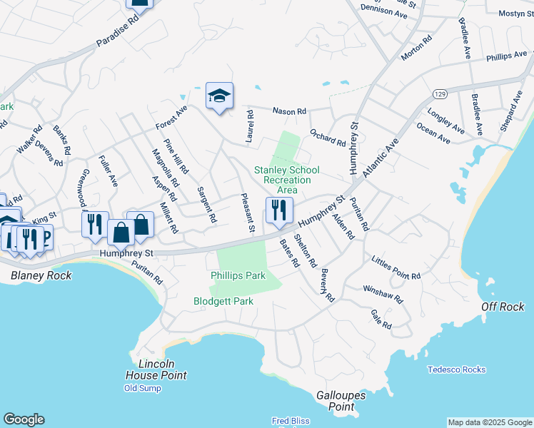 map of restaurants, bars, coffee shops, grocery stores, and more near 41 Pleasant Street in Swampscott