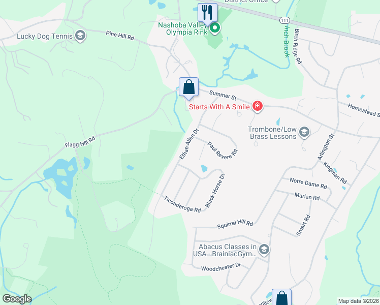 map of restaurants, bars, coffee shops, grocery stores, and more near 5 Patrick Henry Circle in Acton