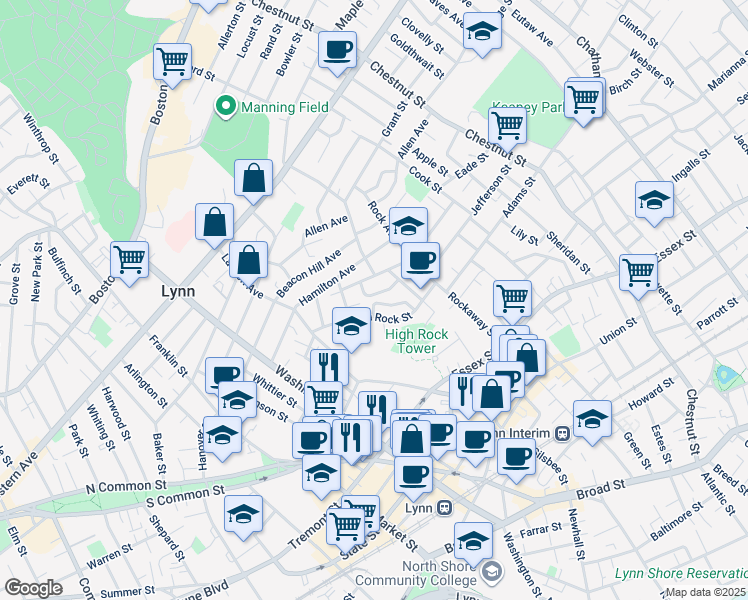 map of restaurants, bars, coffee shops, grocery stores, and more near 41 Valley Avenue in Lynn