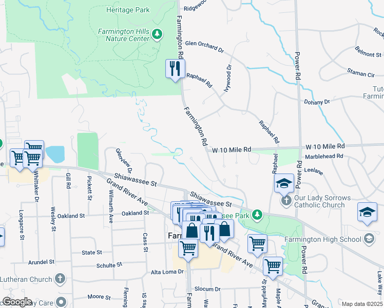map of restaurants, bars, coffee shops, grocery stores, and more near 24196 Twin Valley Ct in Farmington