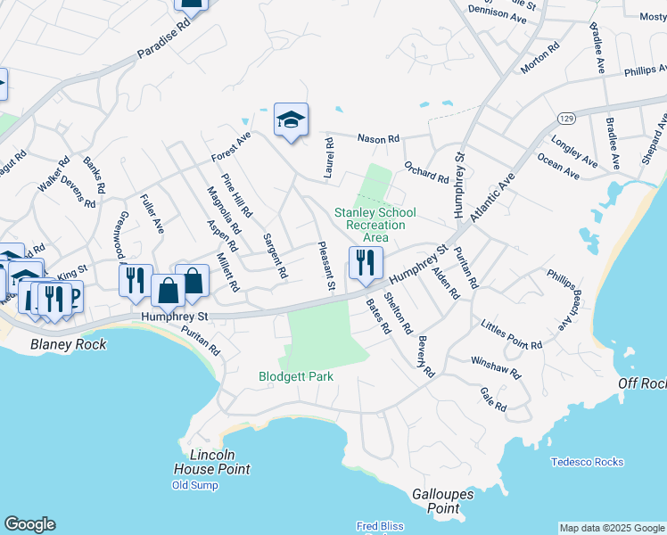 map of restaurants, bars, coffee shops, grocery stores, and more near 41 Pleasant Street in Swampscott