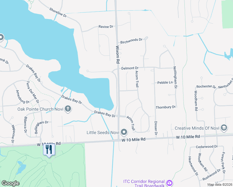 map of restaurants, bars, coffee shops, grocery stores, and more near 24773 Reeds Pointe Drive in Novi