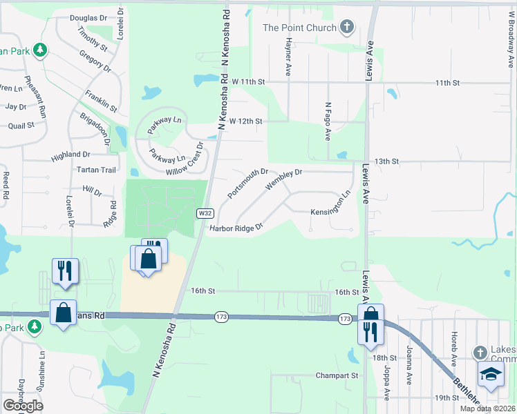 map of restaurants, bars, coffee shops, grocery stores, and more near 3503 Wembley Drive in Zion