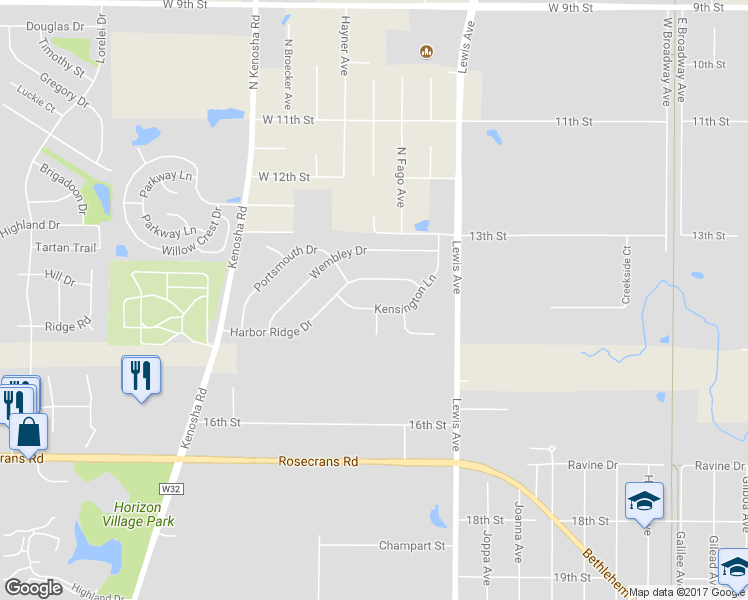 map of restaurants, bars, coffee shops, grocery stores, and more near 3302 Kensington Lane in Zion