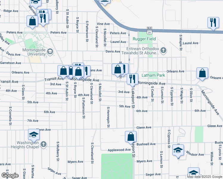 map of restaurants, bars, coffee shops, grocery stores, and more near 4509 3rd Avenue in Sioux City