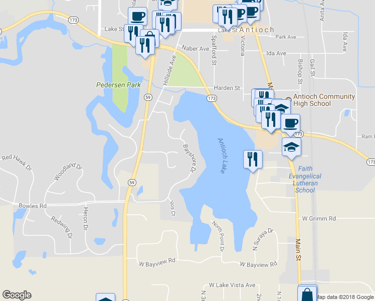 map of restaurants, bars, coffee shops, grocery stores, and more near 1245 Bayshore Drive in Antioch