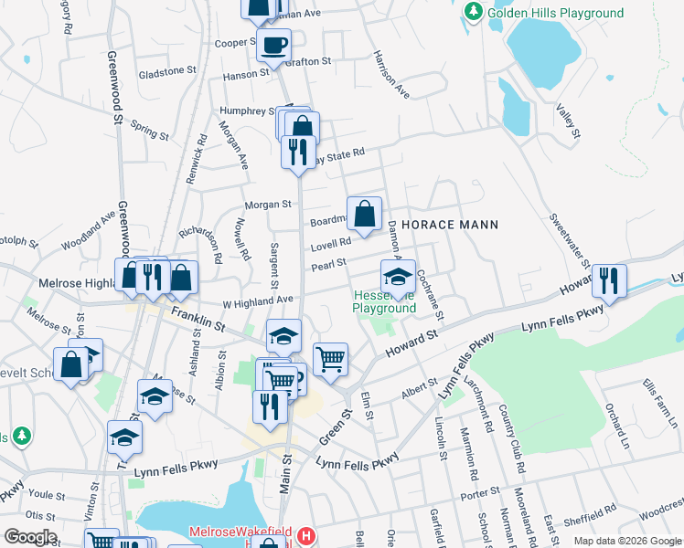map of restaurants, bars, coffee shops, grocery stores, and more near 41 East Highland Avenue in Melrose