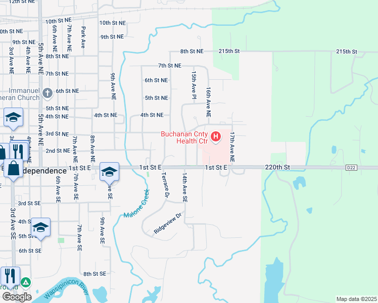 map of restaurants, bars, coffee shops, grocery stores, and more near 101-299 15th Avenue Northeast in Independence